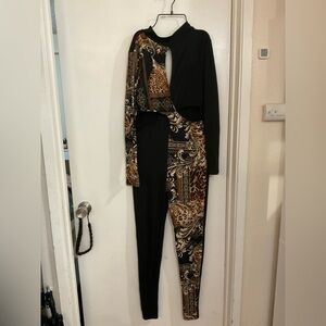 Fashion Nova Black and Brown Asymmetrical Jumpsuit